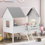Low Loft Wooden House Bed With Two Side Windows - Furniture Home Direct