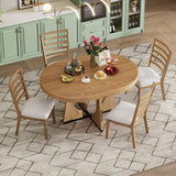 Dining Set Round Wood Table With Ladder Back Chairs Natural - Furniture Home Direct