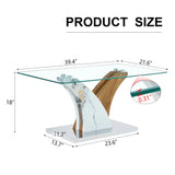 Coffee Table Glass Top With Wooden Base Modern Brown - Furniture Home Direct