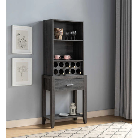 Wine Bar Cabinet, Kitchen Storage Cabinet With Drawer And Open Shelves - Distressed Gray - Furniture Home Direct