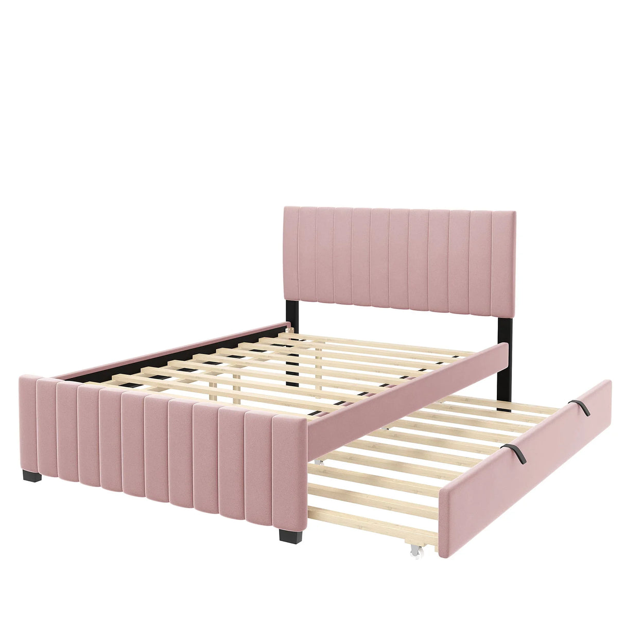 Elegant Upholstered Platform Bed With Twin Size Trundle - Furniture Home Direct