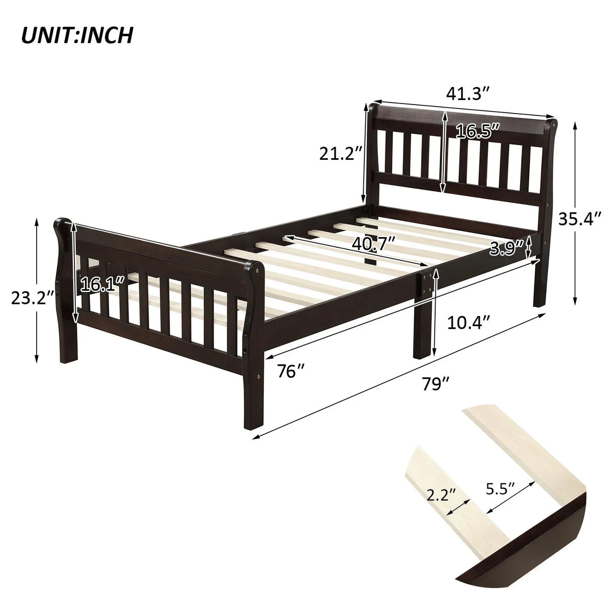 Platform Bed, Mattress Foundation Sleigh Bed With Headboard, Footboard, Slat Support - Furniture Home Direct