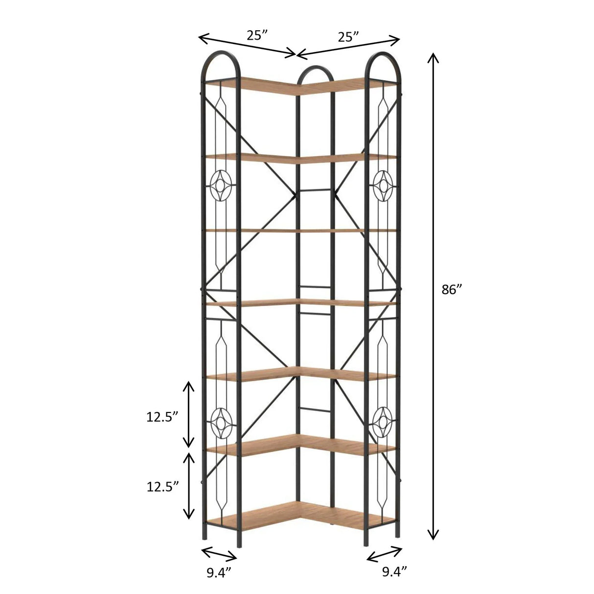 Industrial Style Corner Bookshelf With Thickened Iron Frame - Furniture Home Direct