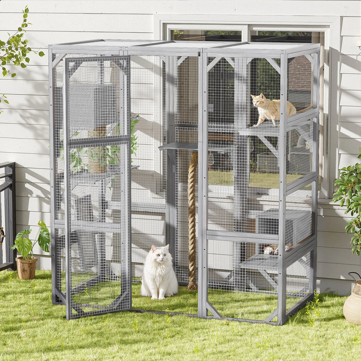 Outdoor Cat House, Diy Cat Enclosure Catio With Double Enter Doors - Furniture Home Direct