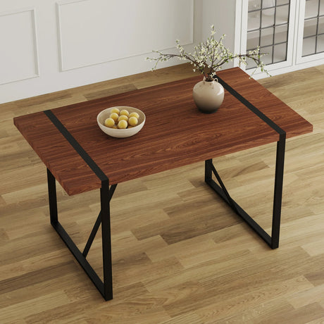 Dining Table Industrial Wood Grain Rectangular Walnut - Furniture Home Direct