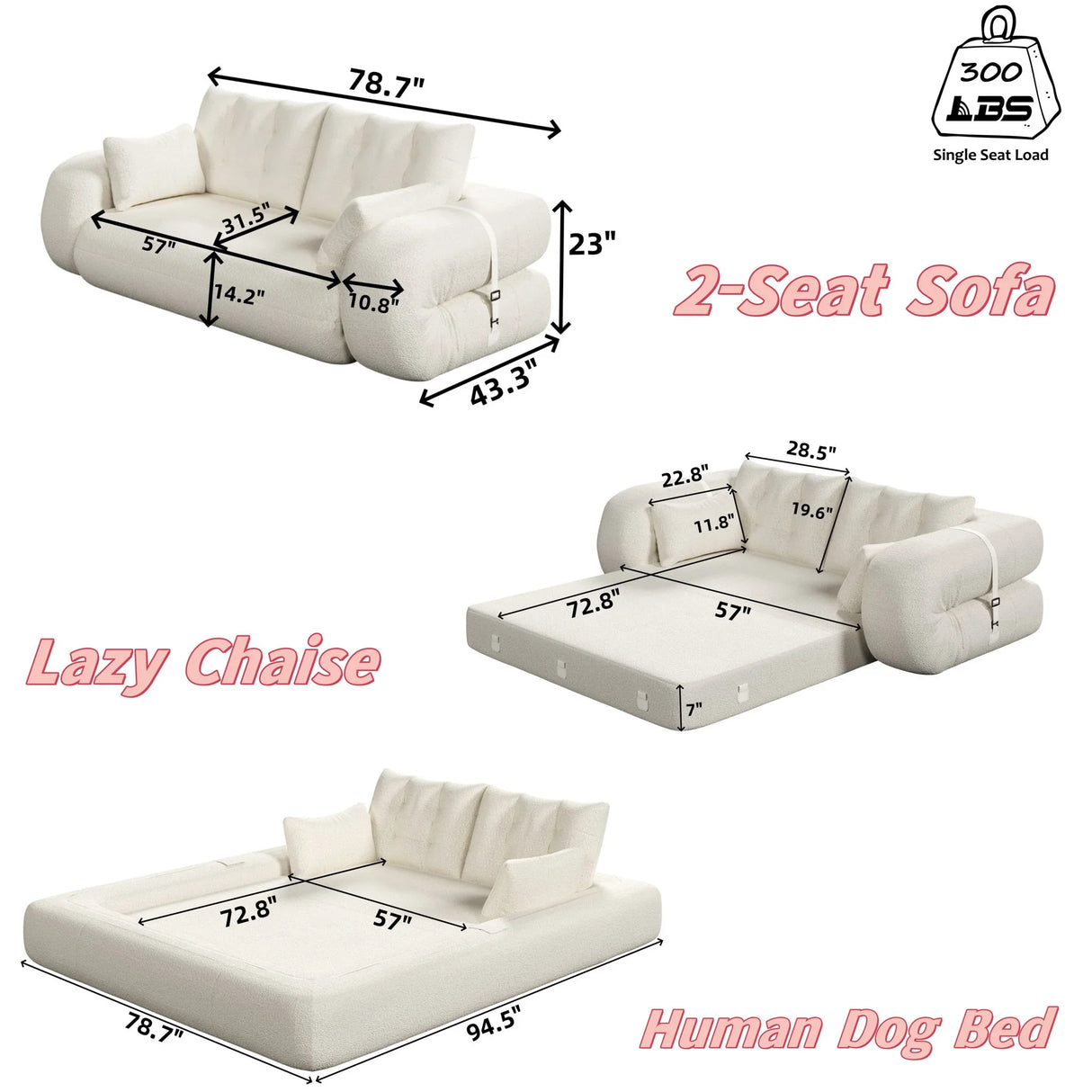 Human Dog Bed, Multi Functional Foldable Sofa Bed, 3 In 1 - Furniture Home Direct