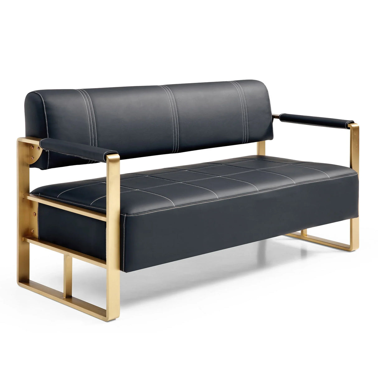 Modern Upholstery Accent Loveseat Sofa For Living Room 2 Seater With Golden Metal Arms - Furniture Home Direct