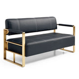 Modern Upholstery Accent Loveseat Sofa For Living Room 2 Seater With Golden Metal Arms - Furniture Home Direct