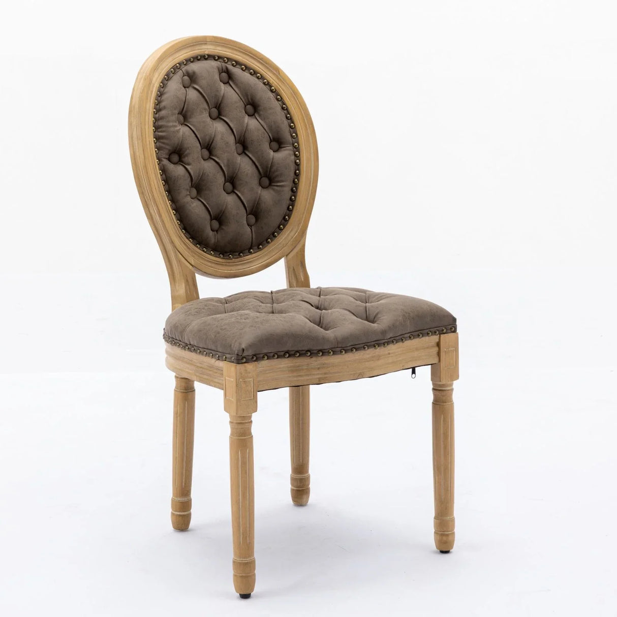 French Style Solid Wood Frame Antique Painting, Hand-Pulled Buckle Decoration PU Artificial Leather Dining Chair With Nailhead Trim, Wood Legs - Furniture Home Direct