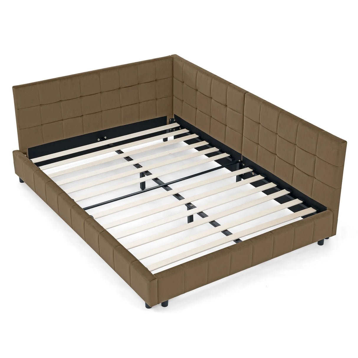 Upholstered Bed Frame With Tufted Backrest And Armrests - Furniture Home Direct