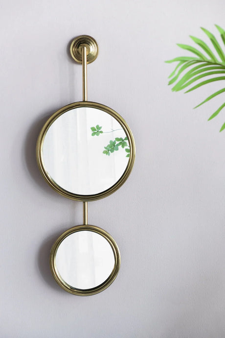 2 Circle Mirrors For Wall Decor, Unique Contemporary Wall Mirror For Living Room Bedroom Entryway - Gold - Furniture Home Direct