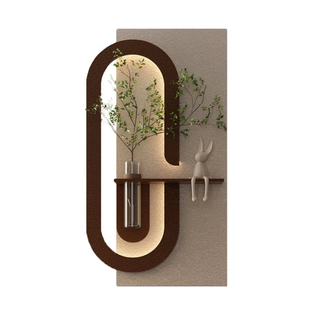 Adjustable LED Sandstone Wall Decor With Simulated Plants 3D Art Sculpture, Glass Vase & Rabbit Statue, Remote Control - Light Coffee - Furniture Home Direct