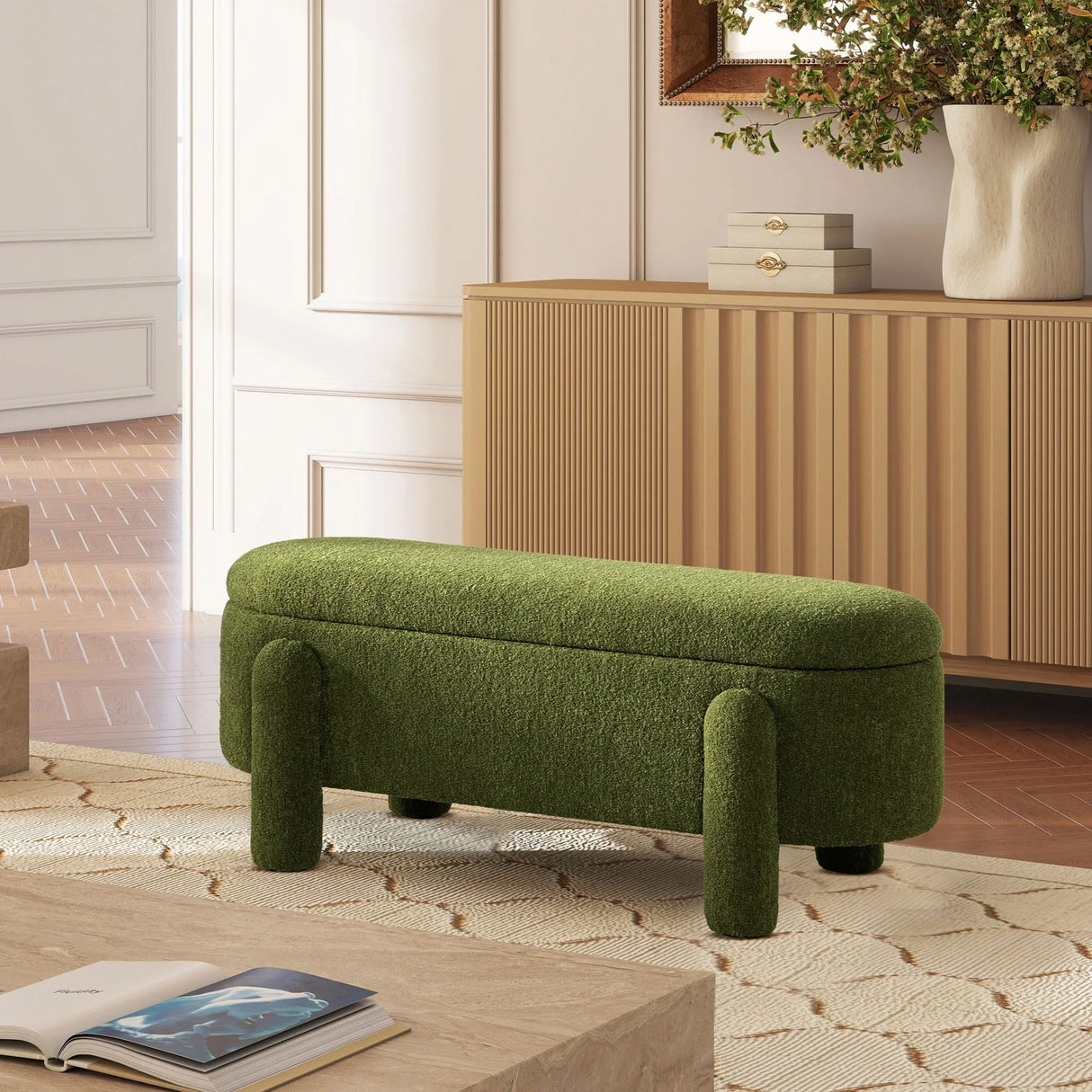 Hugo - Oval Fully Upholstered Storage Bench - Furniture Home Direct