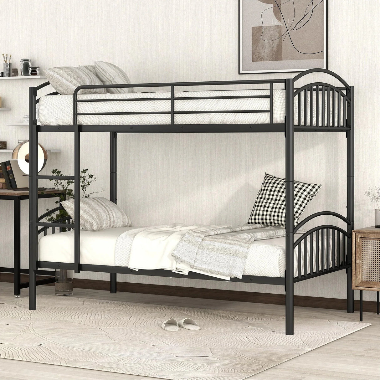 Twin Over Twin Bunk Bed, Divided Into Two Beds - Black - Furniture Home Direct