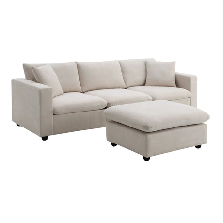 Modern Sectional Sofa With Throw Pillows, Cloud L Shaped Couch Set With Wide 4 Seat Comfy Couch Set With Movable Ottoman - Furniture Home Direct