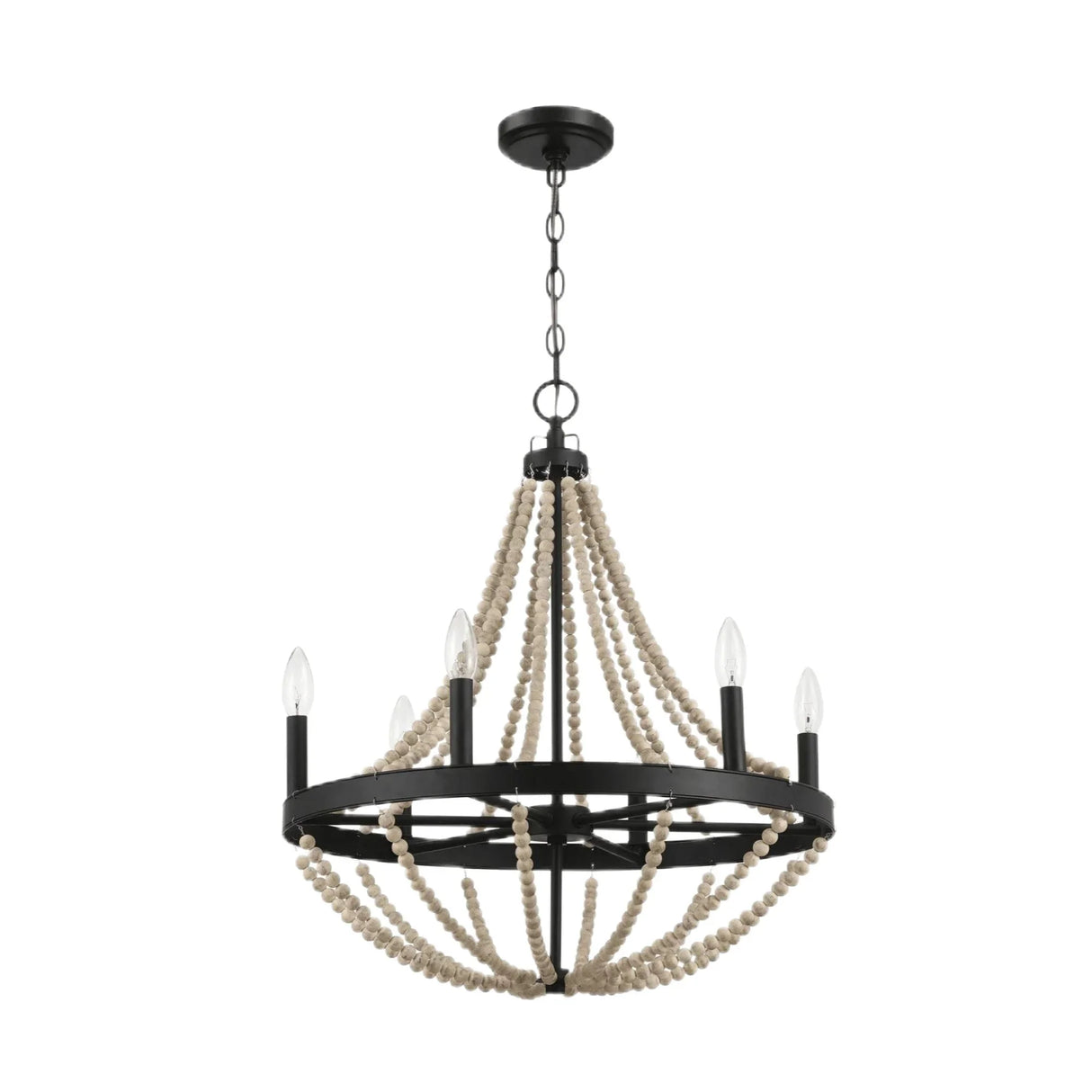 Starry - Chandelier Farmhouse Six Candle Light Wood Beaded Pendant Light For Dining Room - Black / Clear - Furniture Home Direct