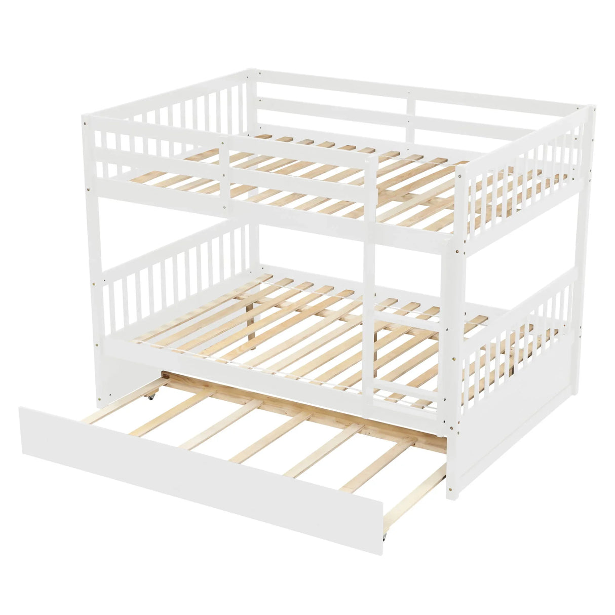 Bunk Bed With Trundle, Convertible To 2 Size Platform Bed, Bunk Bed With Ladder And Safety Rails For Kids - Furniture Home Direct