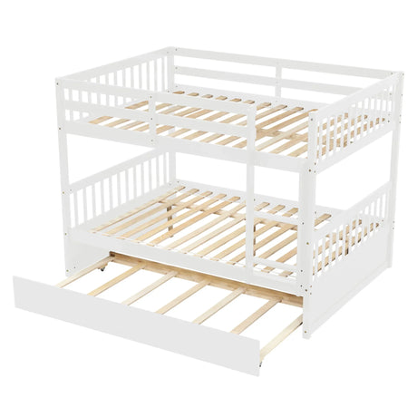 Bunk Bed With Trundle, Convertible To 2 Size Platform Bed, Bunk Bed With Ladder And Safety Rails For Kids - Furniture Home Direct