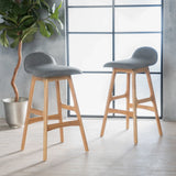 Mid Century Modern Upholstered Low Back Barstools (Set of 2) - Gray / Natural Oak