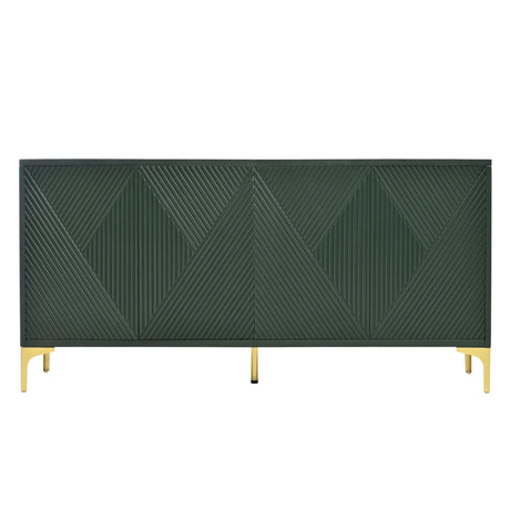 Modern Wood Sideboard Cabinet With Carved Door Panels, Adjustable Shelves, And Sturdy Metal Legs - Furniture Home Direct