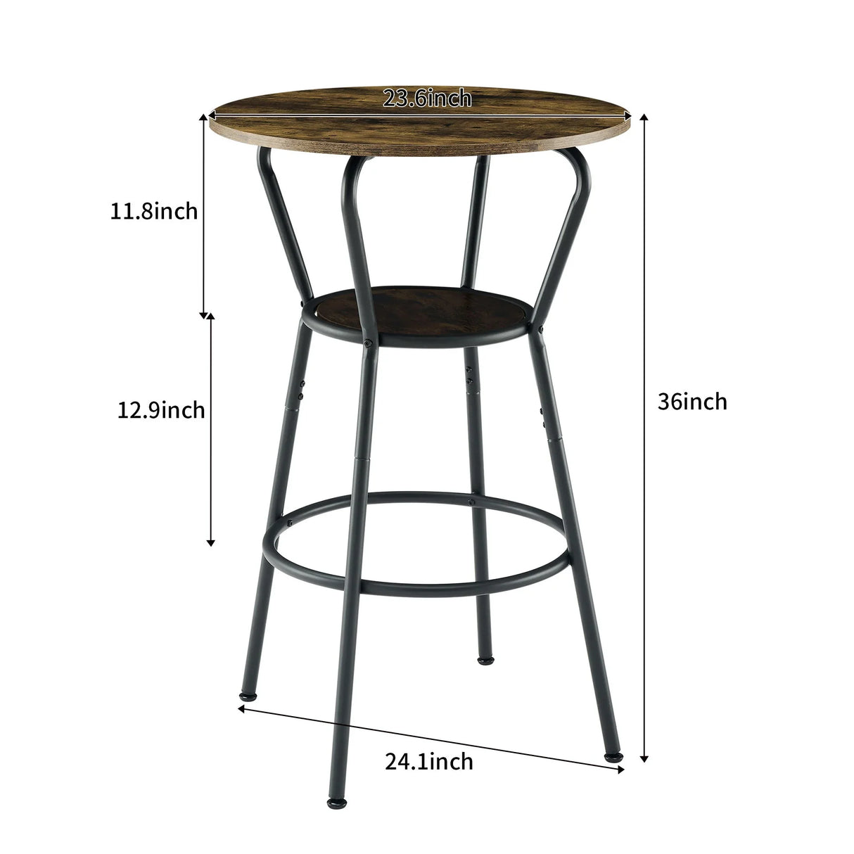 Rustic Brown Round Bar Table And Stool Set With Shelf, Upholstered Stool With Backrest - Antique Brown - Furniture Home Direct