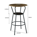 Rustic Brown Round Bar Table And Stool Set With Shelf, Upholstered Stool With Backrest - Antique Brown - Furniture Home Direct