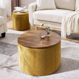 Classic 2 Piece Round Storage Ottoman Set With Drum Shaped Stool - Furniture Home Direct