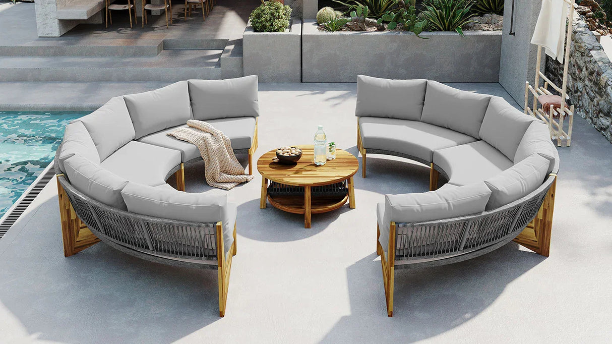 6 - Person Outdoor Sectional with Cushions and Coffee Table - Furniture Home Direct