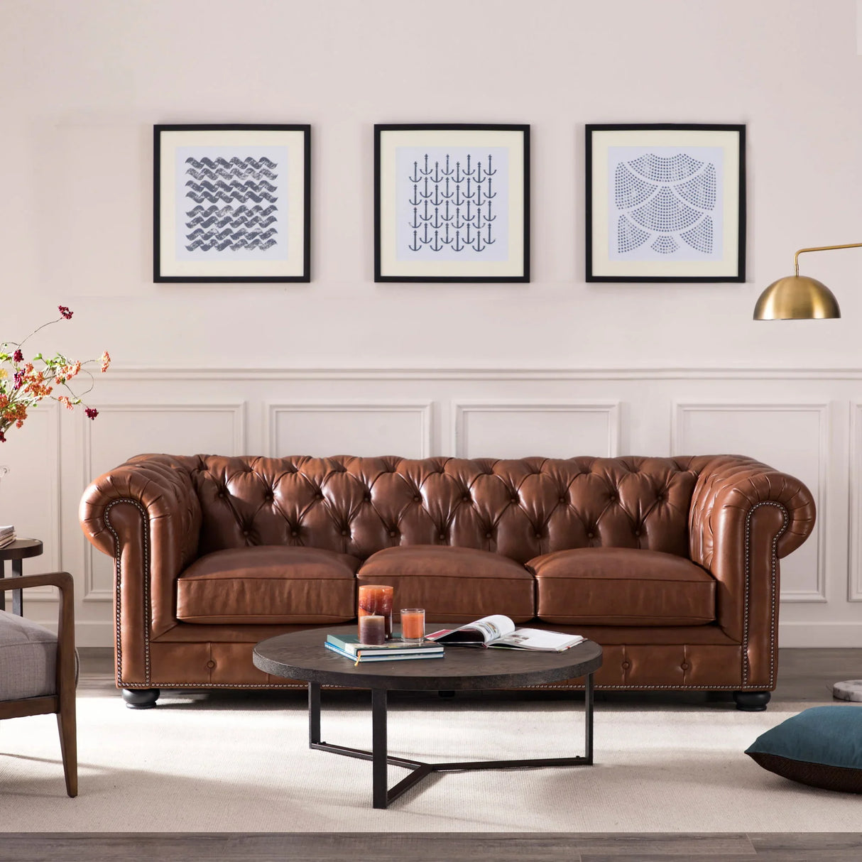 Traditional Tufted Leather Chesterfield Nailhead Sofa - Furniture Home Direct
