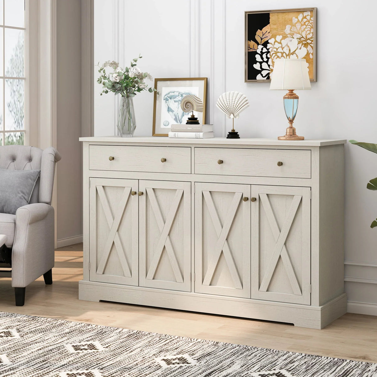 Vintage Sideboard With 2 Drawers And Four Doors For Living Room - Furniture Home Direct