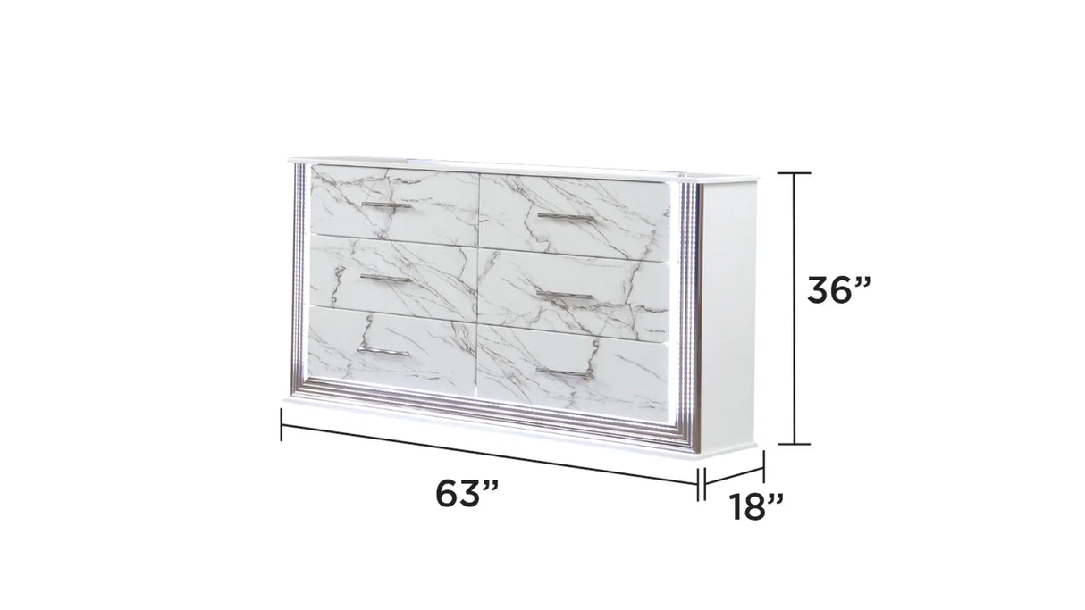 Queen Bed With Marble Pattern Dresser Nightstand White - Furniture Home Direct