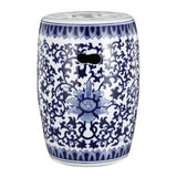 Ceramic Garden Stool, Small Side Tabel - White / Blue - Furniture Home Direct
