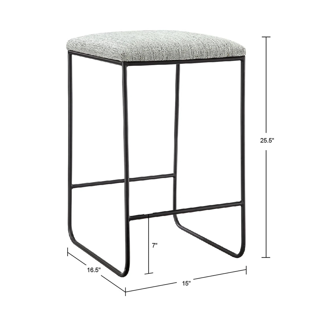 Counter Stool With Faux Linen Seat - Heathered Gray / Matte Black - Furniture Home Direct