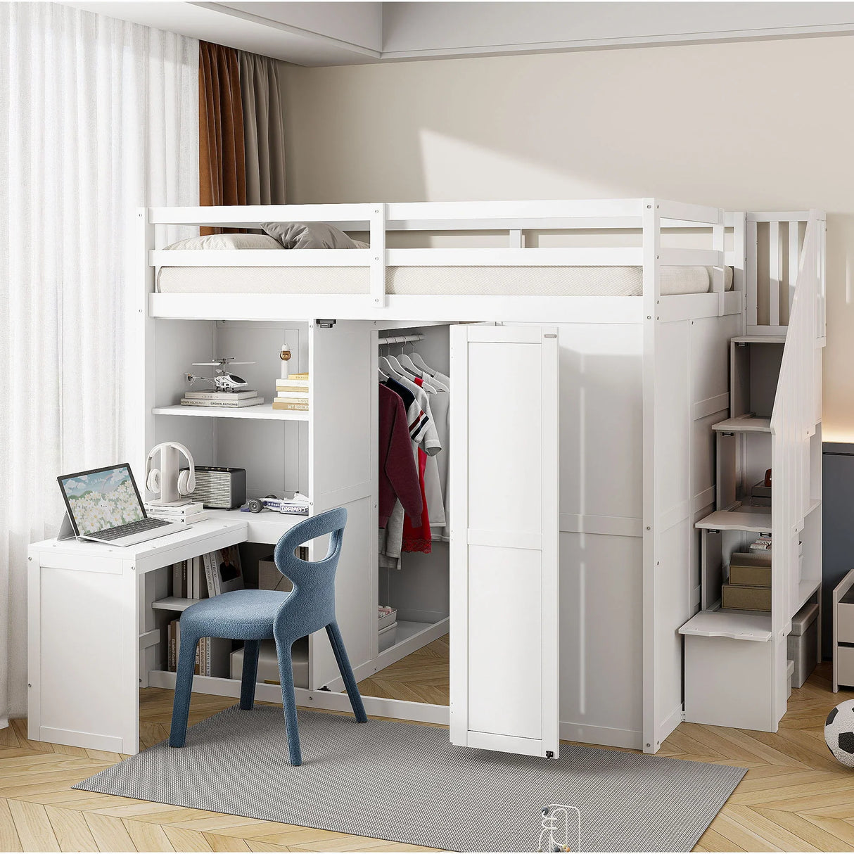 Loft Bed With Wardrobe, Desk And Shelves - Furniture Home Direct
