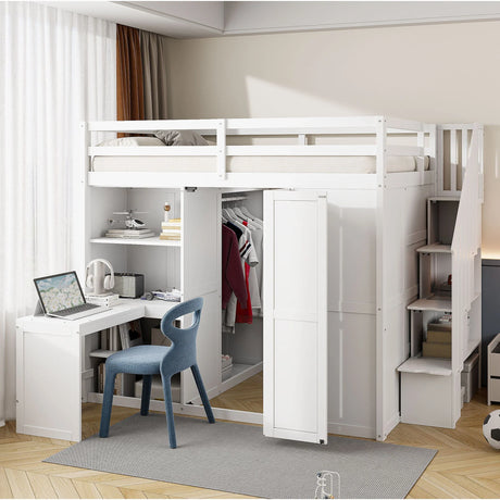 Loft Bed With Wardrobe, Desk And Shelves - Furniture Home Direct