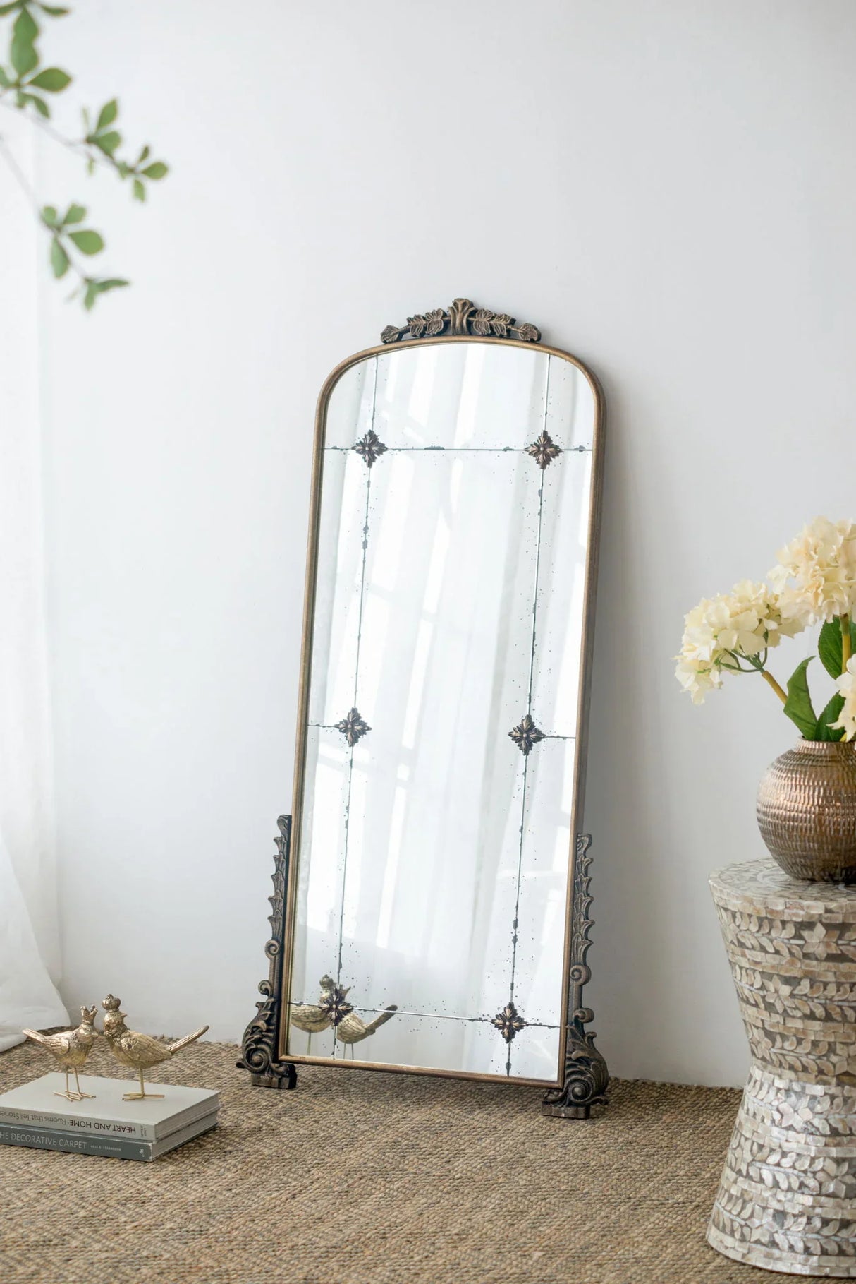 Antique Arched Mirror With Metal Frame, Full Length Mirror For Living Room Bathroom Entryway - Gold - Furniture Home Direct