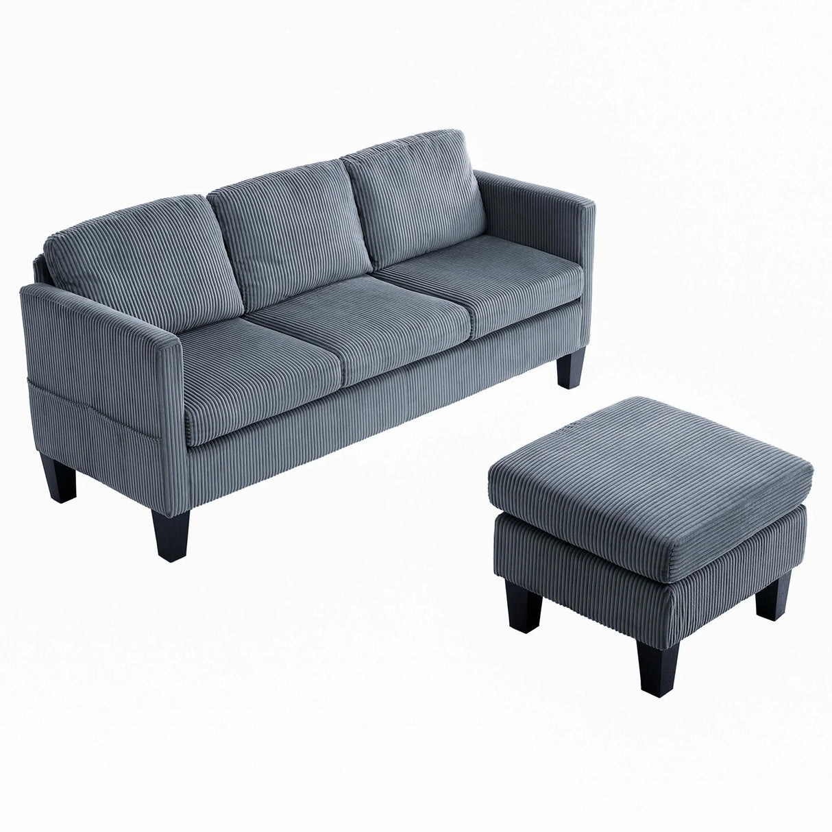 Sofa With Ottoman, Padded Cashmere - Gray