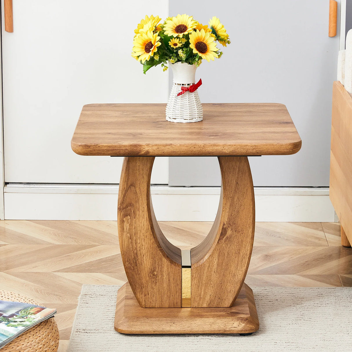 End Table Square Wood Grain With Curved Base Walnut - Furniture Home Direct