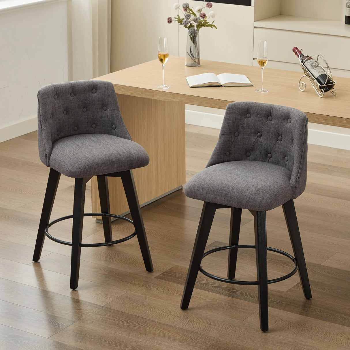 Swivel Bar Stools & Button Tufted Back (Set of 2) - Furniture Home Direct