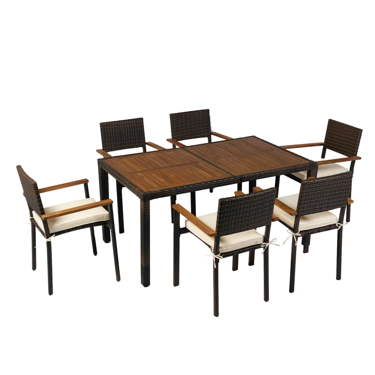 7 Piece Outdoor Patio Wicker Dining Set Patio Wicker Furniture Dining Set With Top - Brown / Cream - Furniture Home Direct