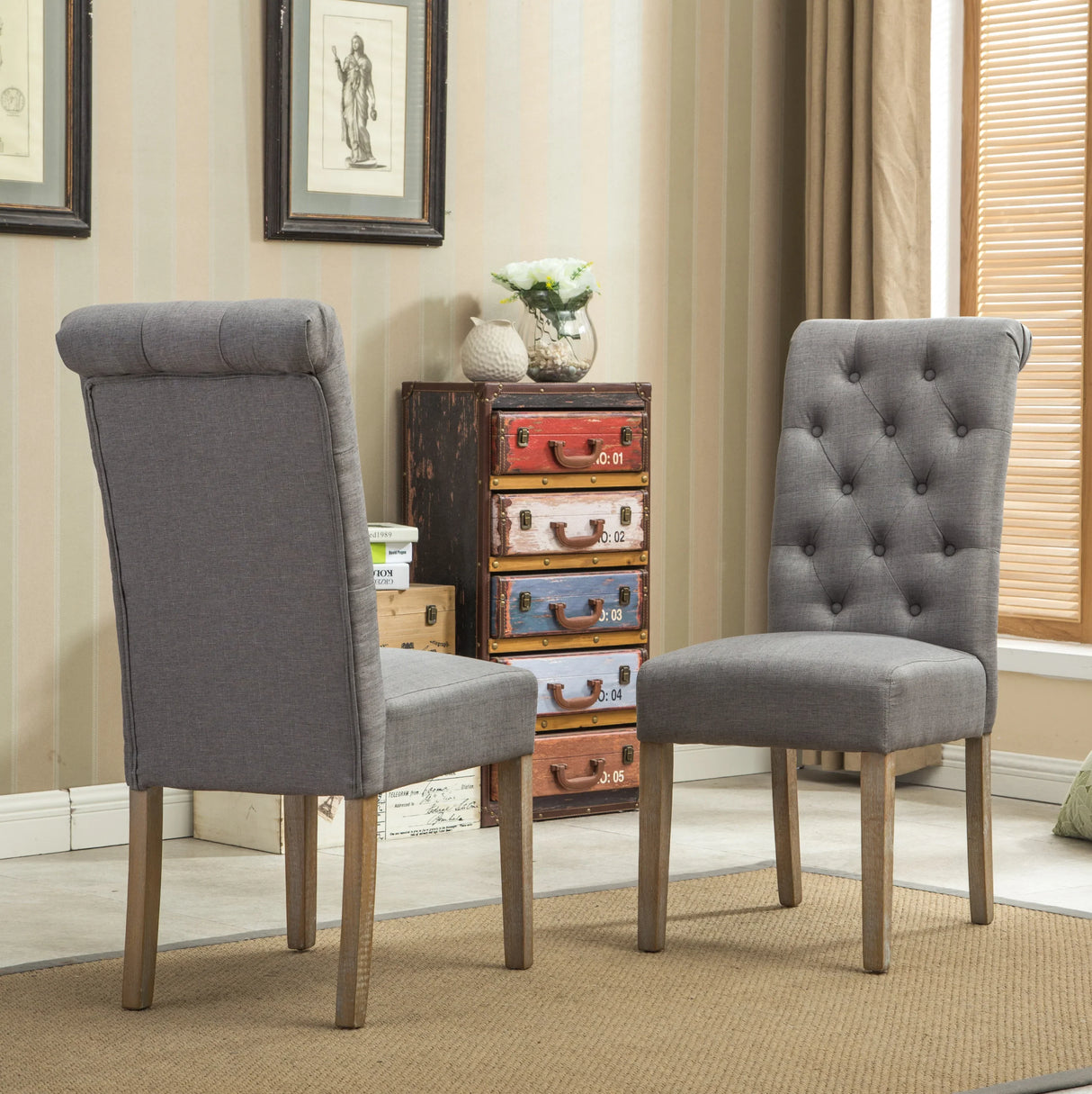 Dining Set With Turned Table And Tufted Chairs Beige Brown - Furniture Home Direct