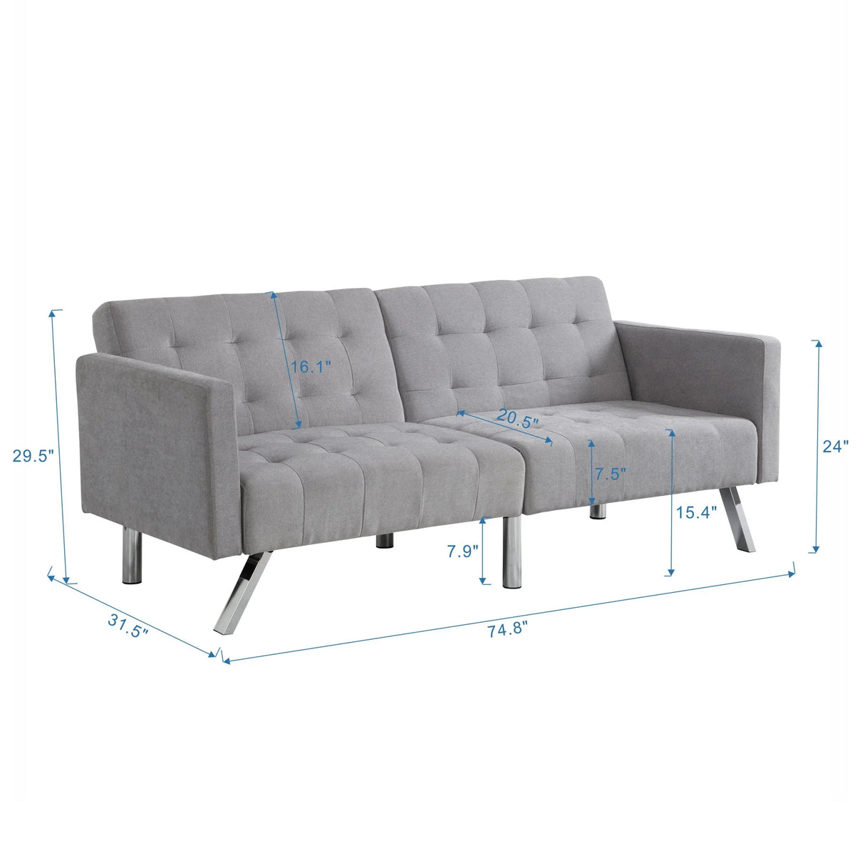 Futon Sofa Bed Convertible Folding Lounge Couch, Armrests - Furniture Home Direct