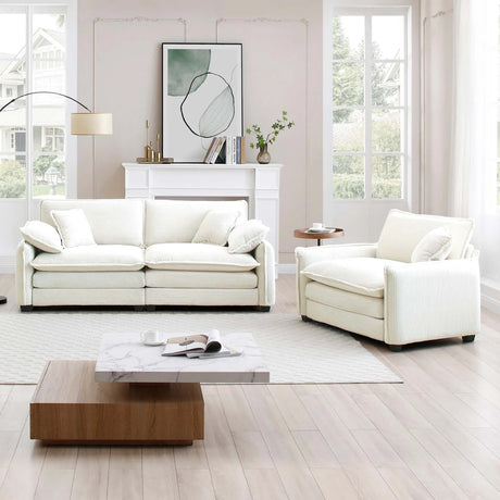 Modern Corduroy Loveseat and Chair - Beige - Furniture Home Direct