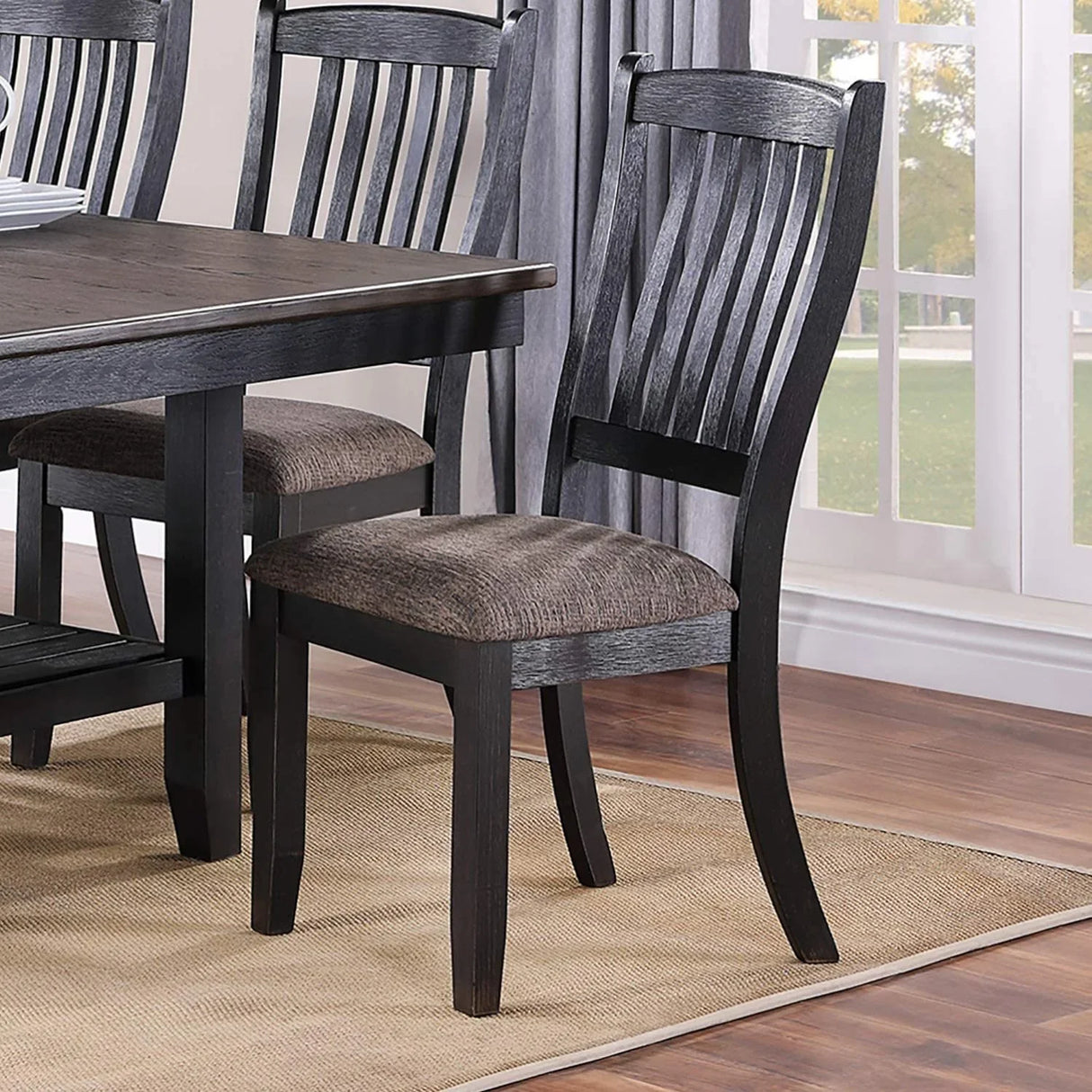Dining Set Transitional Table With Shelf 6 Chairs Coffee - Furniture Home Direct
