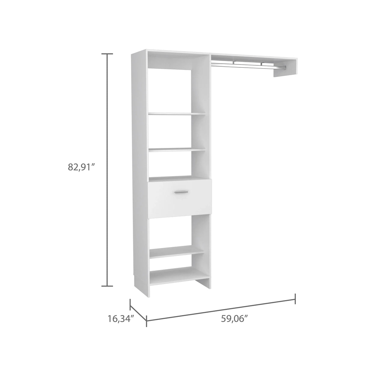 Closet System With Drawer Shelves Hanging Rod White - Furniture Home Direct