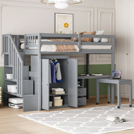 Loft Bed With Stairs, Bookshelf, Drawers, Desk & Wardrobe, Space Saving Multifunctional Furniture - Furniture Home Direct
