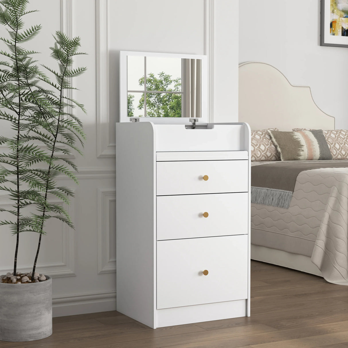 Vanity Desk With Mirror Small Compact Modern Style White - Furniture Home Direct