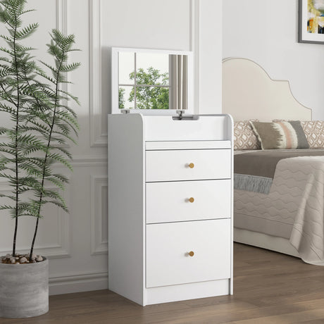 Vanity Desk With Mirror Small Compact Modern Style White - Furniture Home Direct