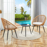 Modern 3 Piece Set, Anti - Spill Round Coffee Table, 2 Rattan Swivel Chairs, Outdoor Patio Furniture For Tea Time - Black / Wood - Furniture Home Direct