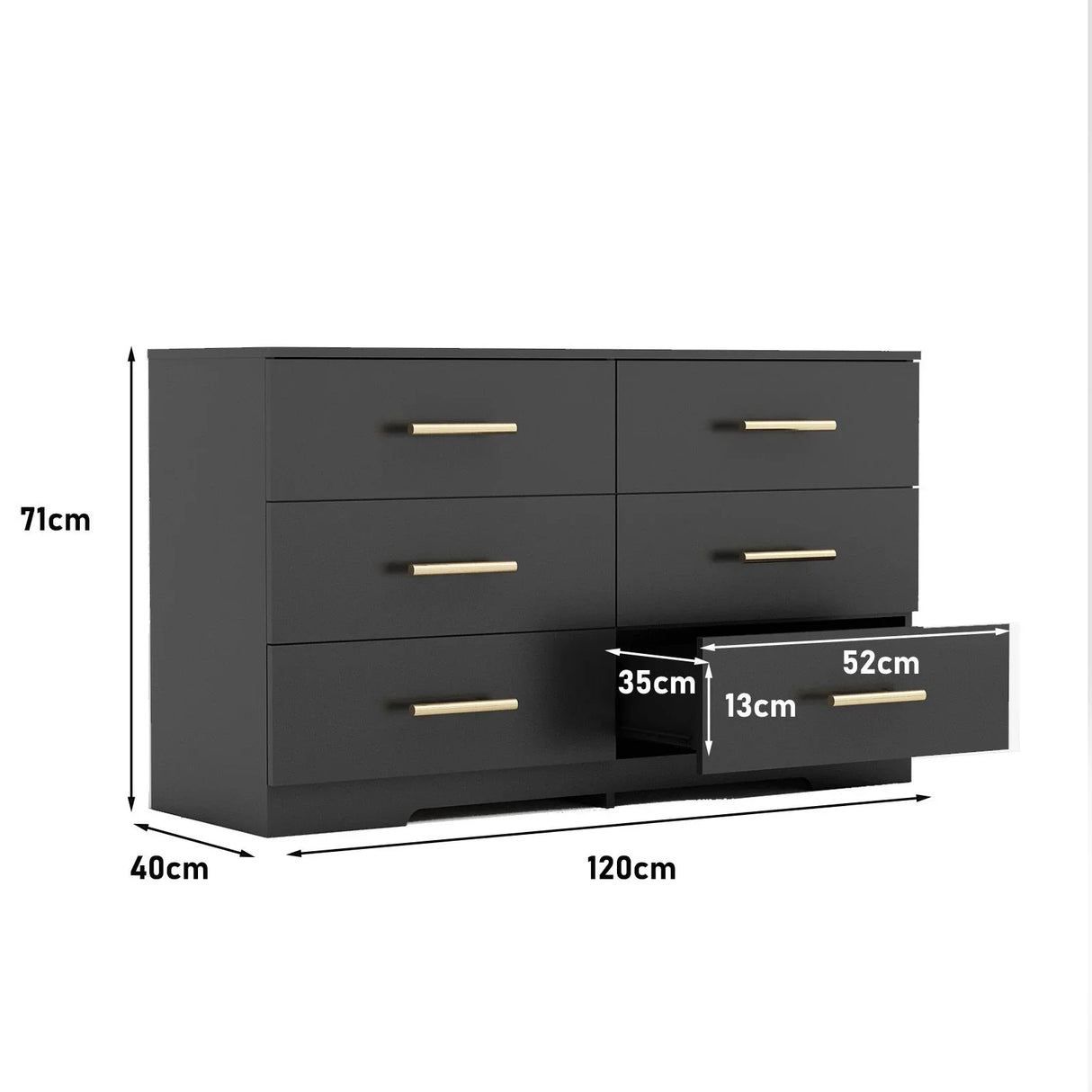 Large 6 Drawers Chest Of Drawer Dressers Table With Golden Handle - Furniture Home Direct